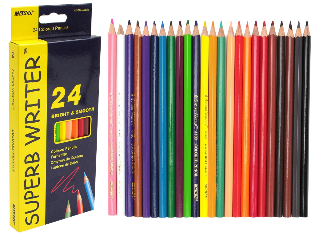 Набір кольорових олівців 24 кольори в картонній коробці Superb Writer. Marco 4100-24
