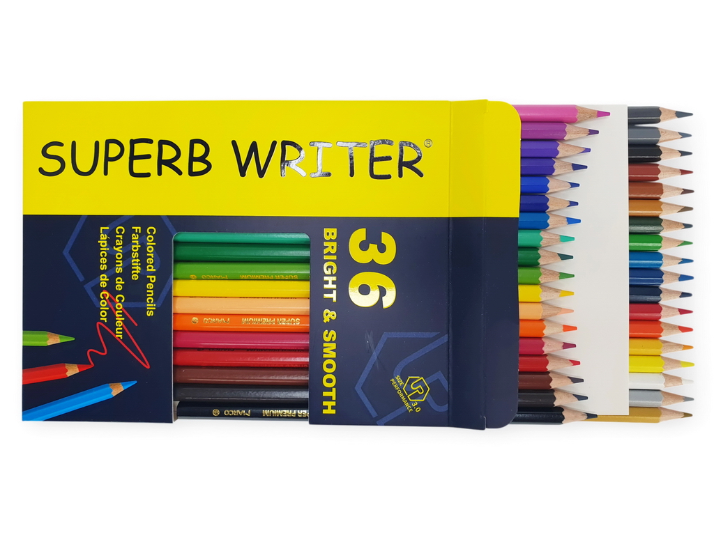Набір кольорових олівців 36 кольорів в картонній коробці Superb Writer. Marco 4100-36