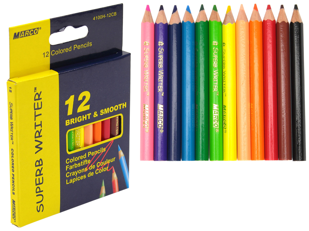 Набор цветных карандашей мини 12 цветов Superb Writer в картонной коробке. Marco 4100H-12