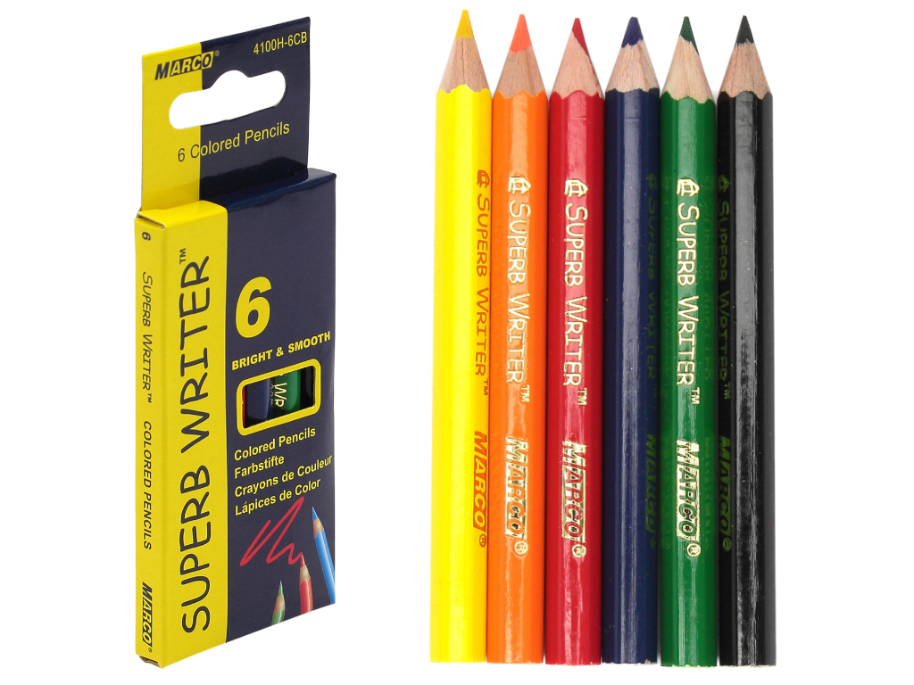 Набір кольорових олівців міні 6 кольорів в картонній коробці Superb Writer. Marco 4100H-6