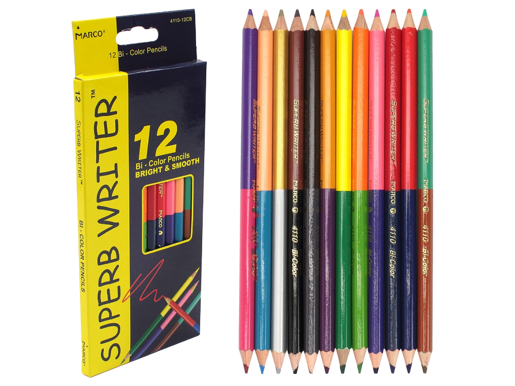 Набор цветных карандашей 24 цвета двухсторонние 12 шт. в картонной коробке. Marco 4110-12