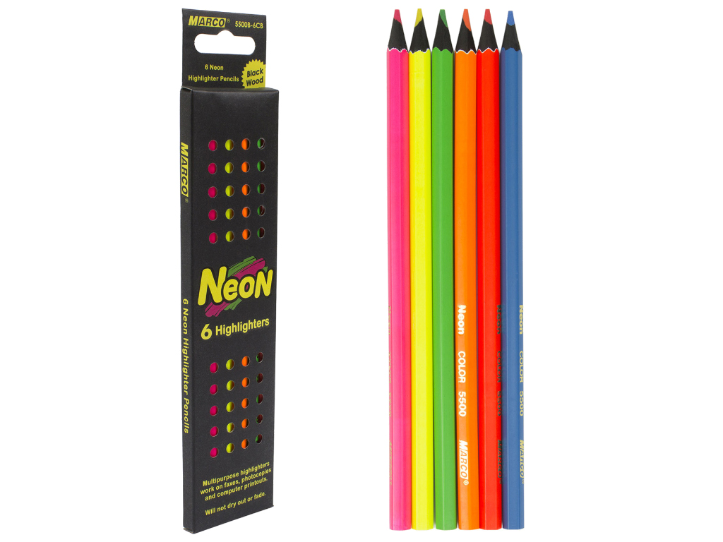 Набор цветных карандашей неоновых 6 цветов в картонной коробке. Marco 5500B-6