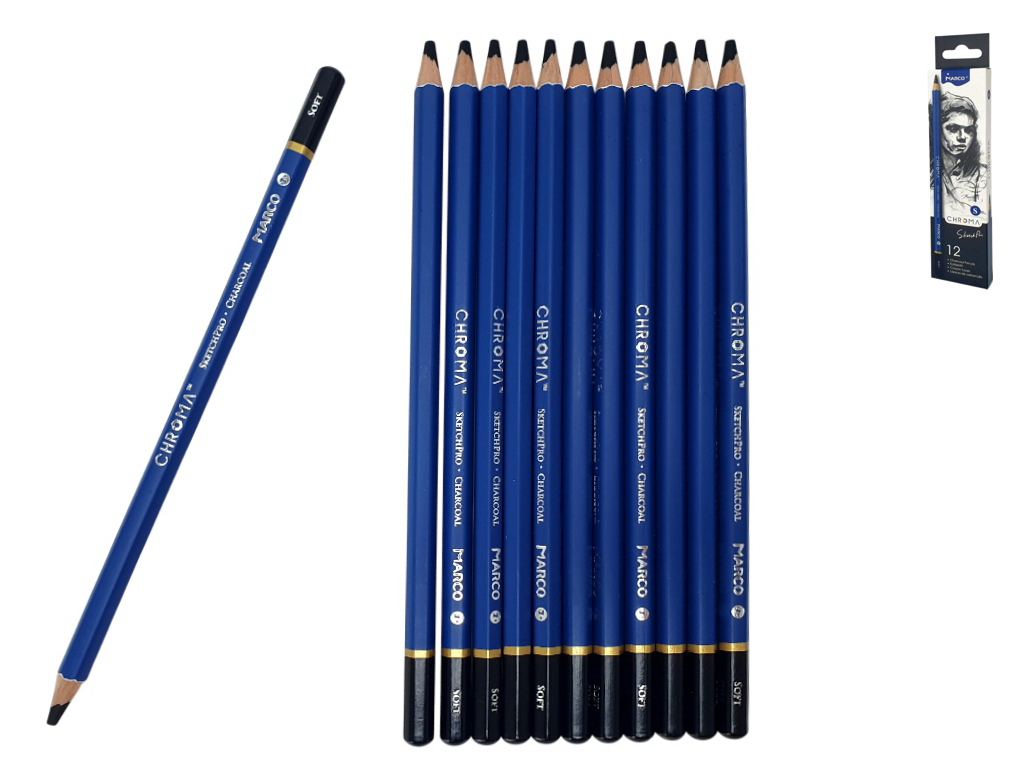 Олівці вугільні шестигранні Soft, Chroma, Marco 8040S -12CB (ціна за 1шт)