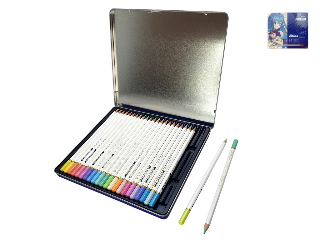 Карандаши шестигранные 24 цвета в металлическом пенале Chroma. Marco 8550-24TN