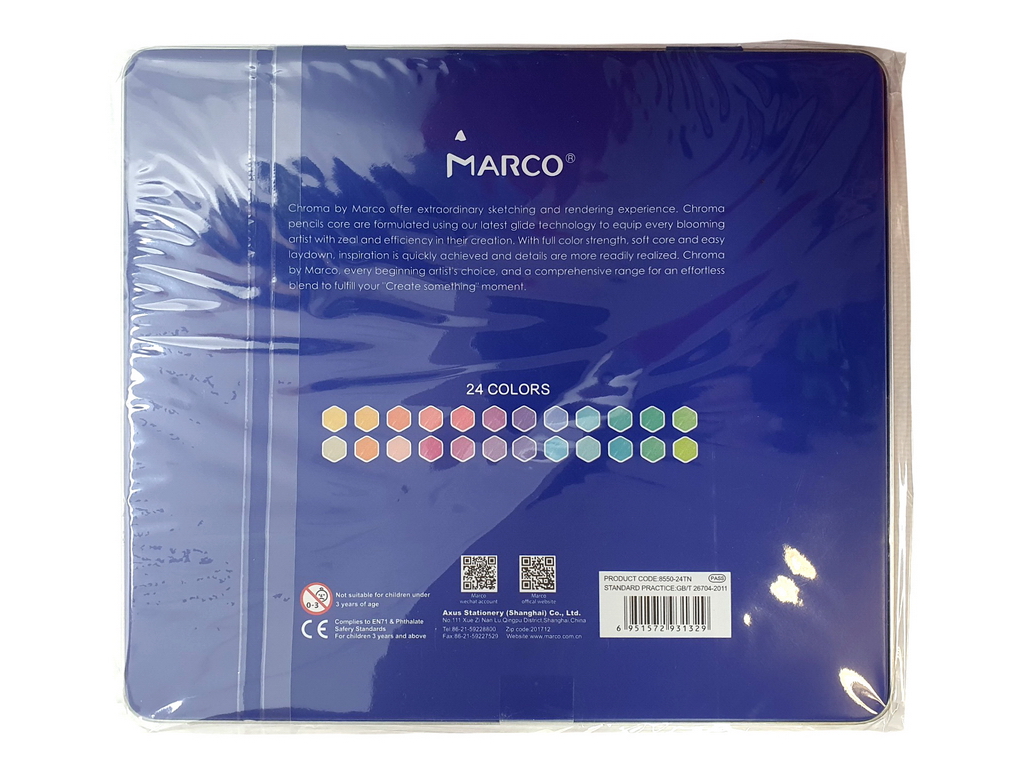 Карандаши шестигранные 24 цвета в металлическом пенале Chroma. Marco 8550-24TN