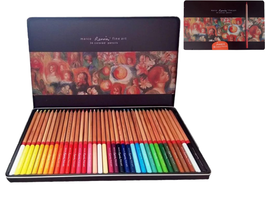 Набір кольорових олівців 36 кольорів в металевій коробці. Marco FineArt-36TN