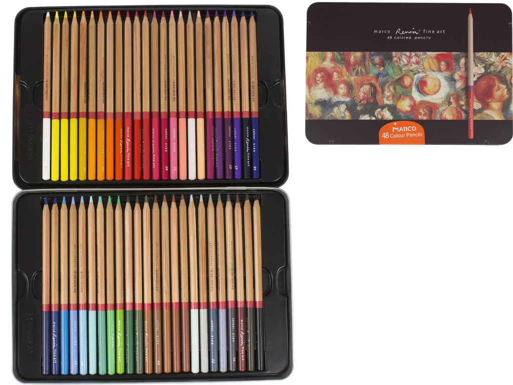 Набор цветных карандашей 48 цветов в металлической коробке. Marco FineArt-48TN