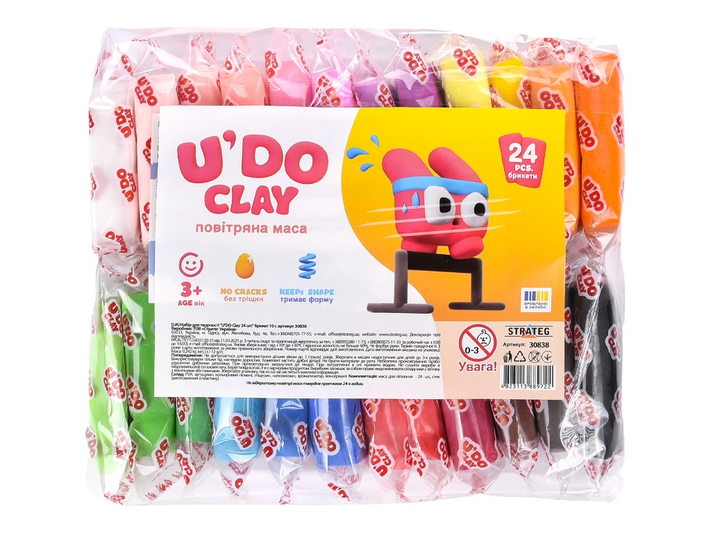 Воздушная масса для творчества U'DO Clay, 24 брикета, 1х10гр., Strateg