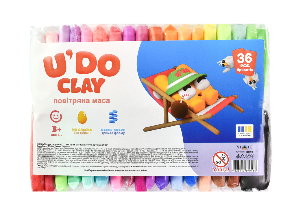 Набор для творчества воздушная масса U'DO Clay, 36 брикетов, брикет 10 грамм, Strateg