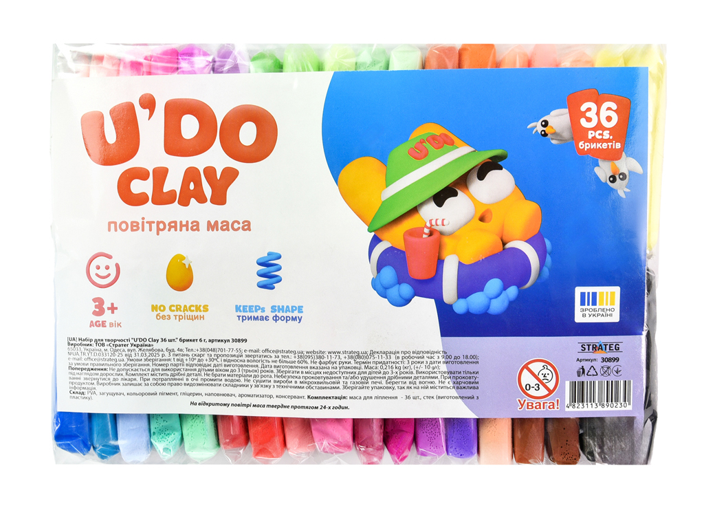 Набор для творчества воздушная масса U'DO Clay, 36 цветов, брикет 6 грамм, Strateg