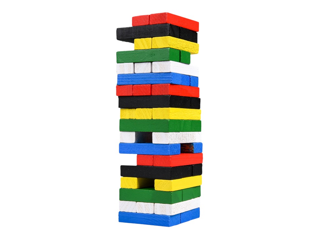Игра настольная баланс Tower Mini, деревянная башня 18 см, с кубиком, Strateg