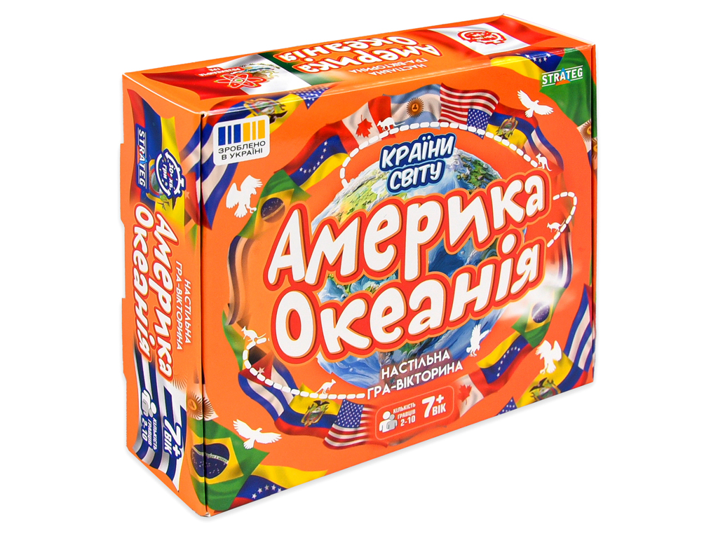 Игра настольная викторина Страны мира Америка и Океания, с картами и кубиком, Strateg