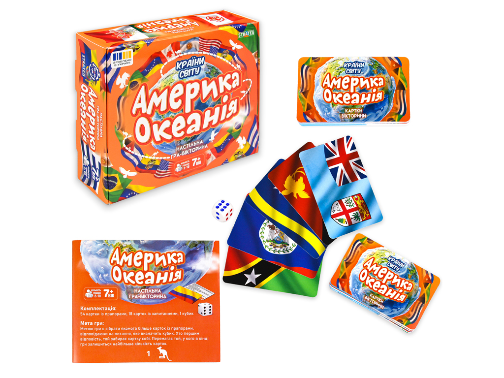Игра настольная викторина Страны мира Америка и Океания, с картами и кубиком, Strateg