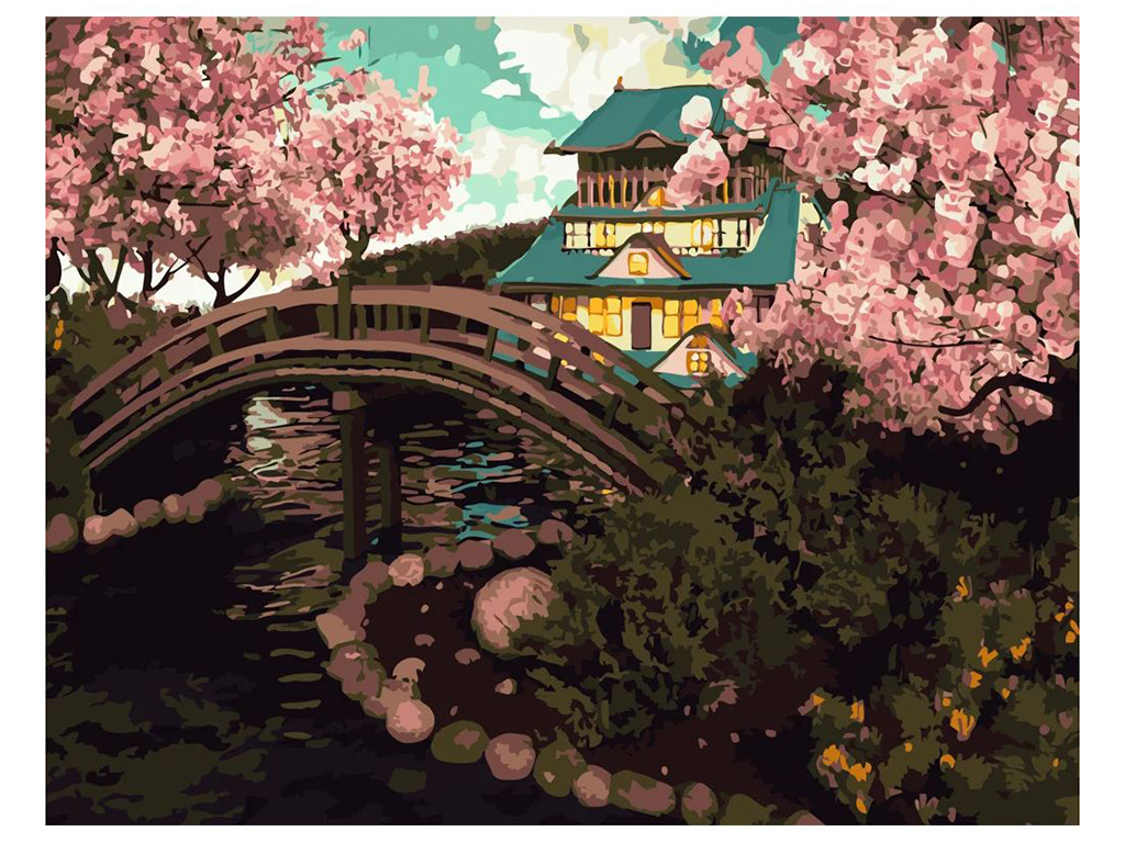 Картина раскраска по номерам: Цветущая сакура, KH3527