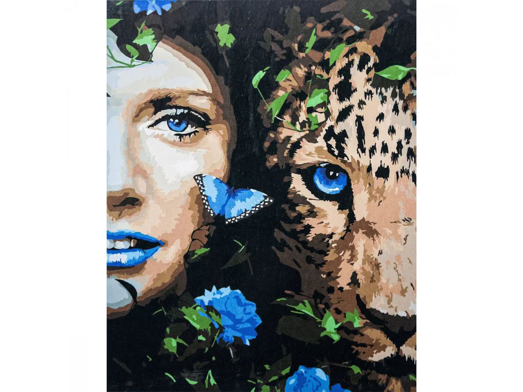 Набор для росписи по номерам Девушка с леопардом с уровнем 40х50 см. Strateg VA-3391