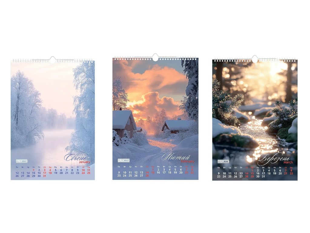 Календар настінний Buromax Seasons landscape 2026, А3, на 1 пружину