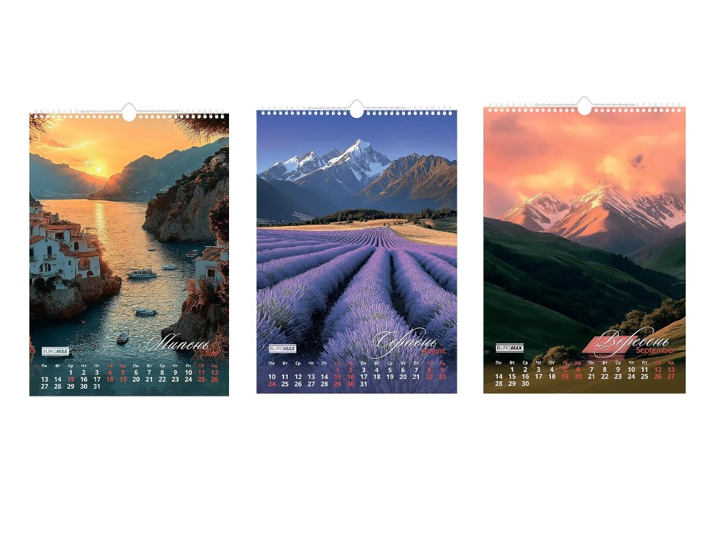 Календар настінний Buromax Seasons landscape 2026, А3, на 1 пружину
