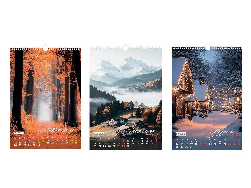 Календар настінний Buromax Seasons landscape 2026, А3, на 1 пружину