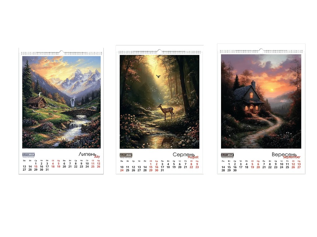 Календар настінний Buromax  Fairytale landscapes 2026, А2, на 1 пружину