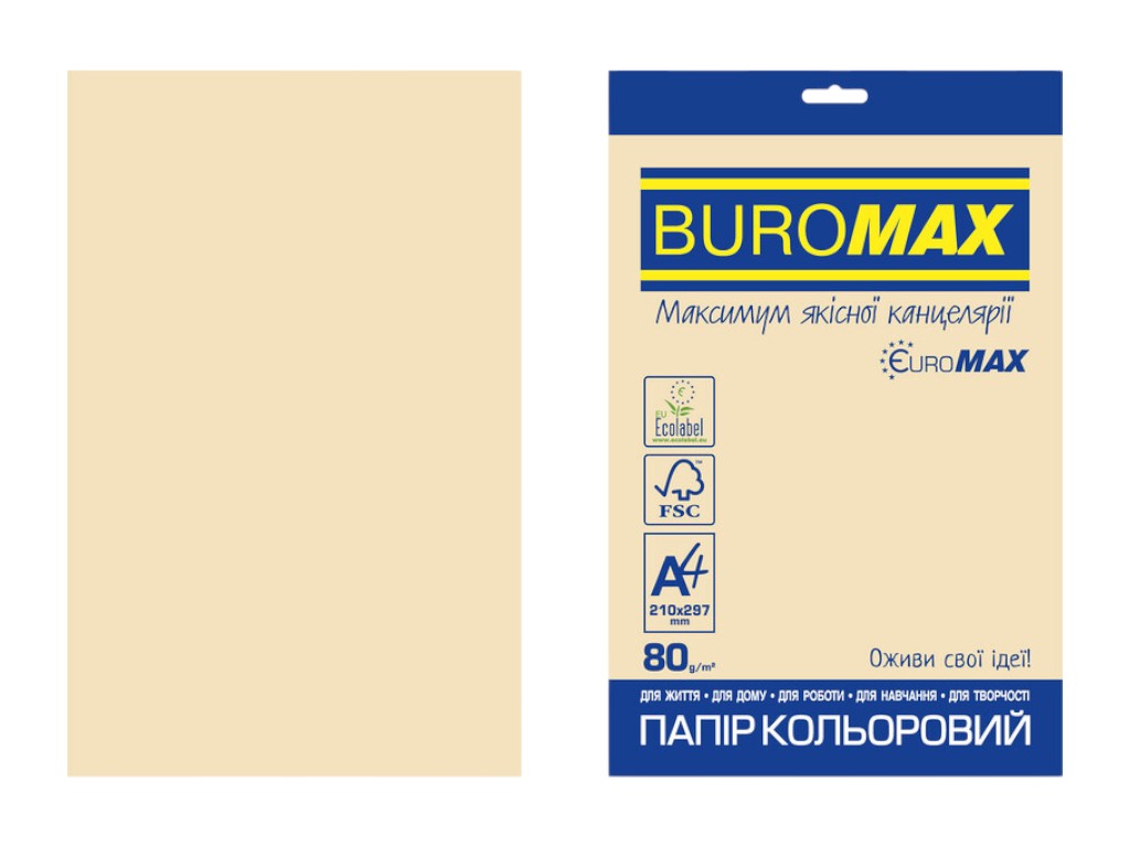Цветная бумага BUROMAX EUROMAX PASTEL, A4, кремовая, 80 г/м², 20 листов