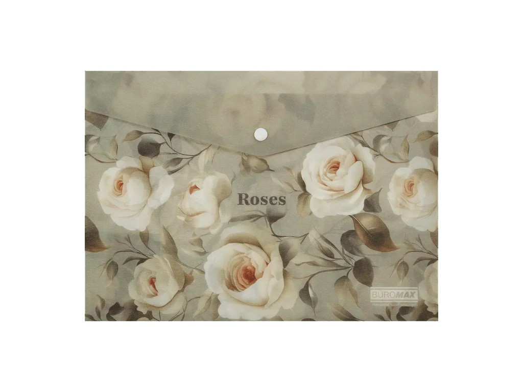Папка конверт на кнопке с дизайном Roses, A4, пластик 180 мкм