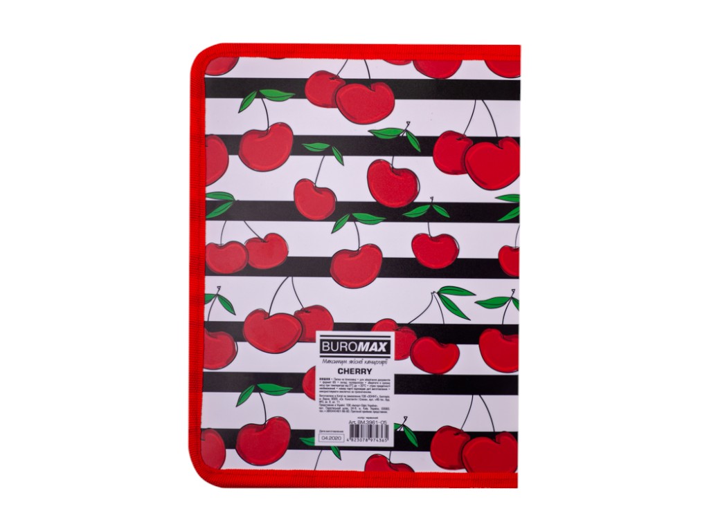Папка-конверт на молнии BUROMAX CHERRY, B5, 280×210 мм, красная с вишенками
