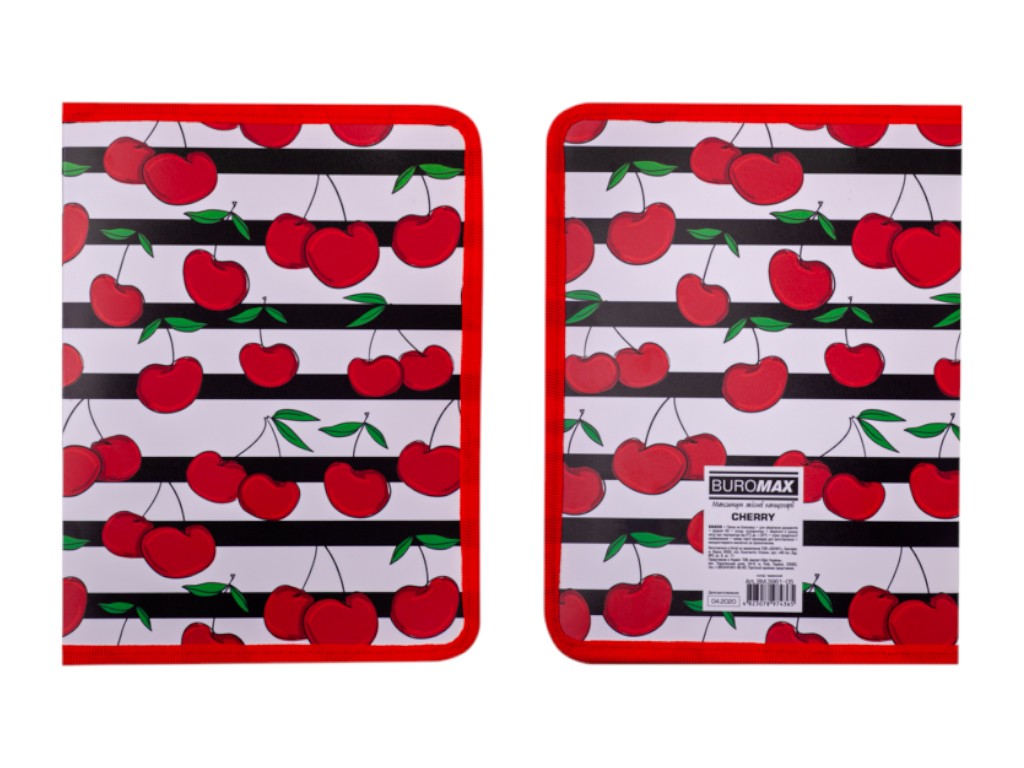 Папка-конверт на молнии BUROMAX CHERRY, B5, 280×210 мм, красная с вишенками