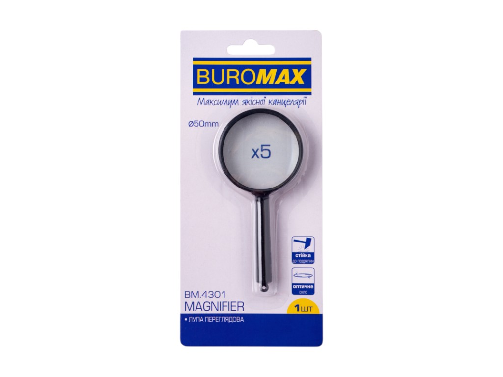 Лупа BUROMAX переглядова, 5-кратне збільшення, скло, чорна