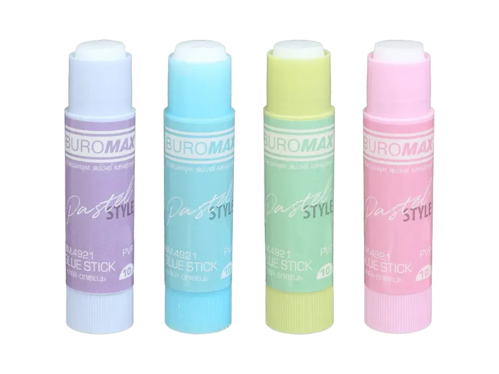 Клей-олівець Buromax Pastel, PVP, 10 г, мікс кольорів ( ціна за 1шт)