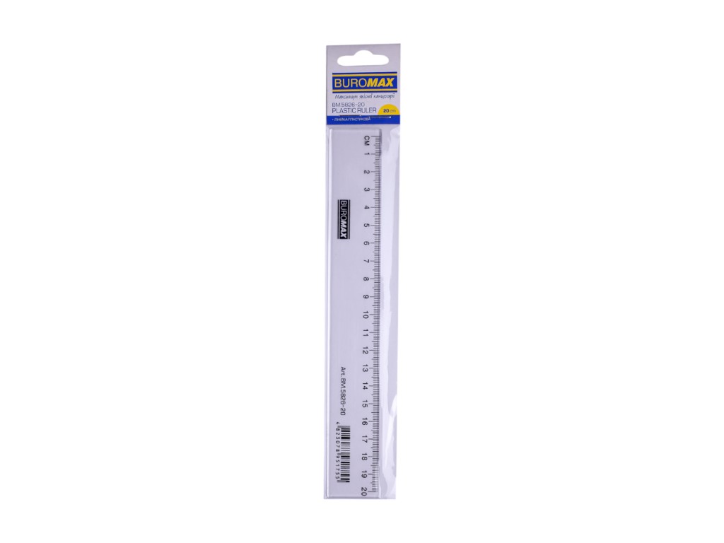 Линейка пластиковая BUROMAX, 20 см, прозрачная