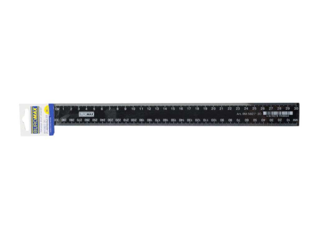 Линейка пластиковая BUROMAX, 30 см, черная