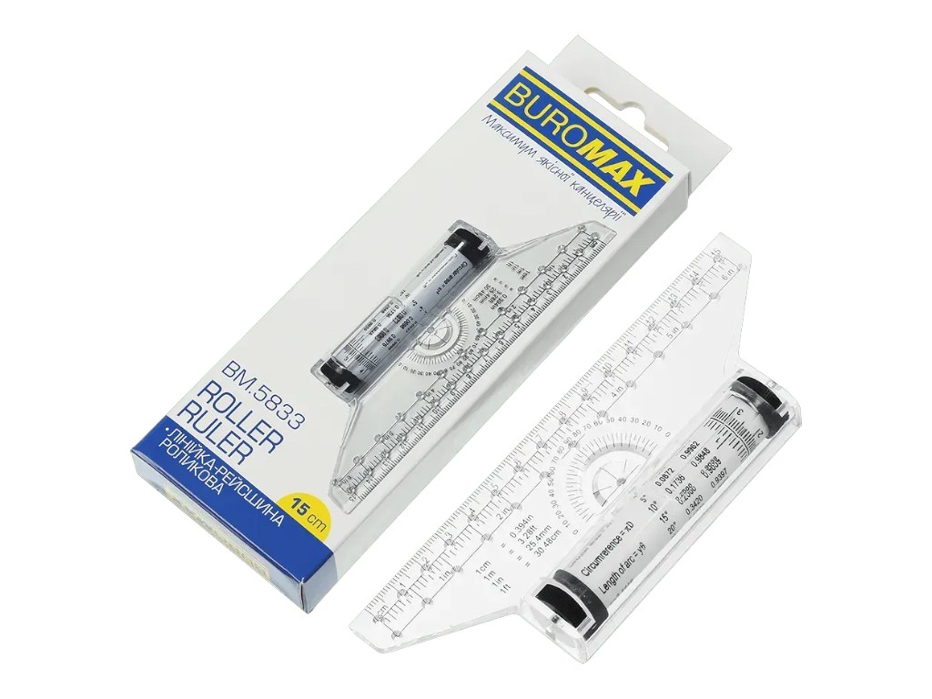 Линейка-рейсшина роликовая Buromax, 15 см, пластиковая