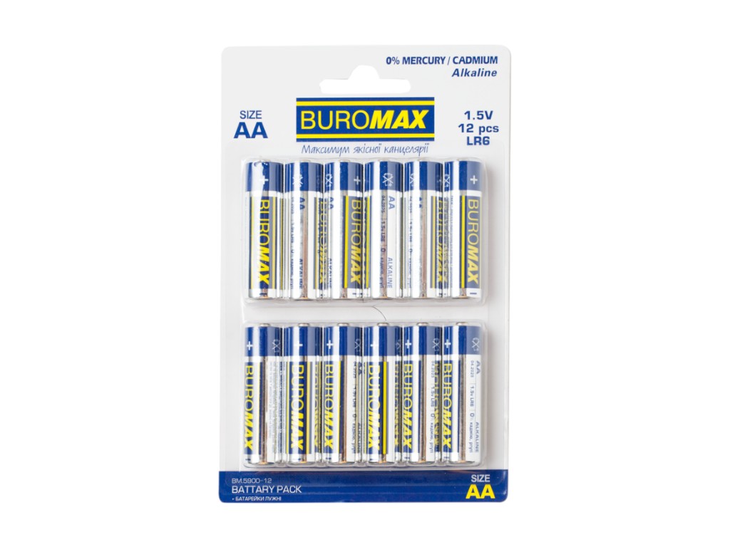 Батарейка алкалиновая типа AA LR6, 1.5 V, цилиндрическая форма (упаковка 12 шт)