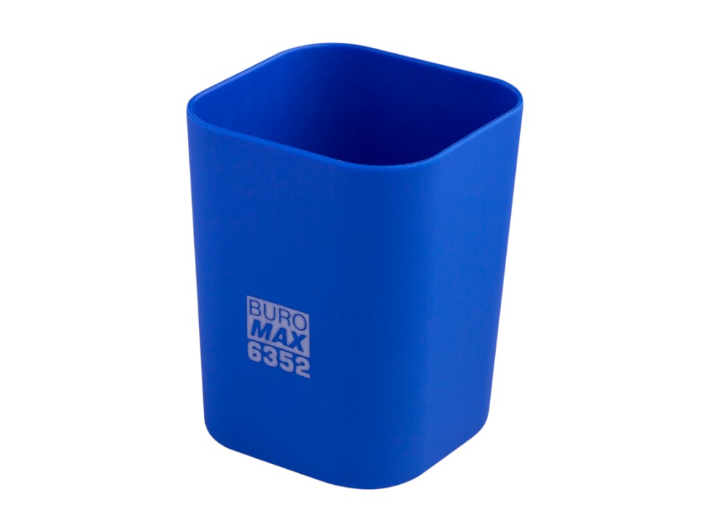 Стакан для письменных принадлежностей пластиковый квадратный с покрытием, синий