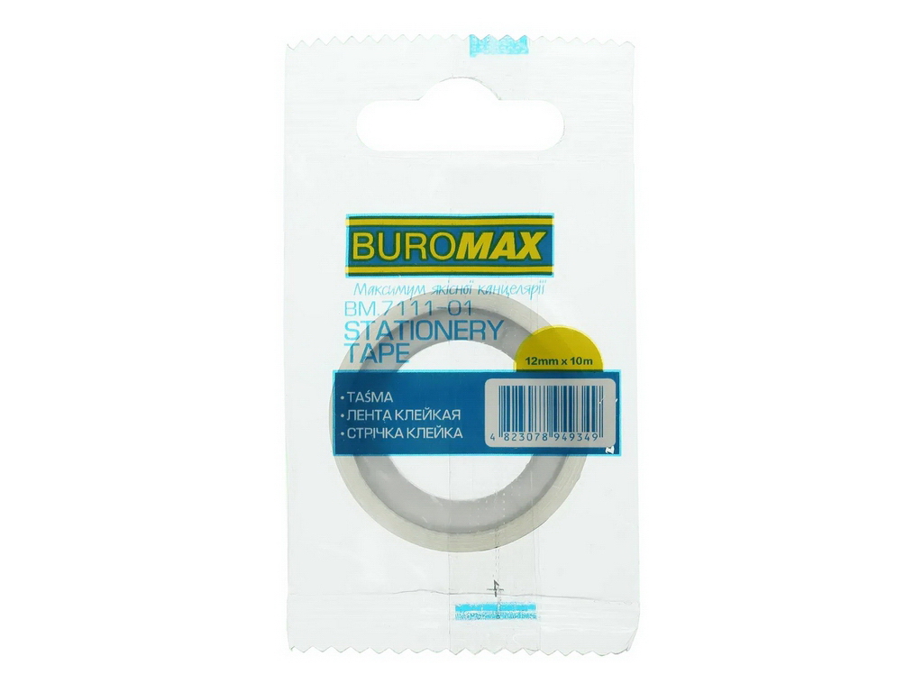Клейкая лента канцелярская прозрачная 12мм х 10м, Buromax
