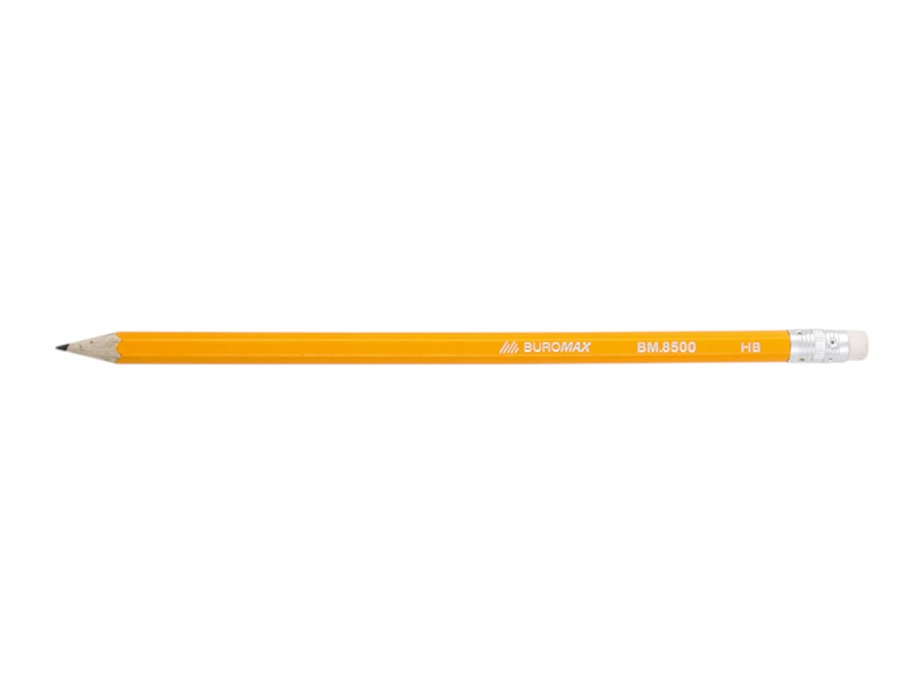 Карандаш графитовый BUROMAX CLASSIC, HB, с резинкой, желтый корпус