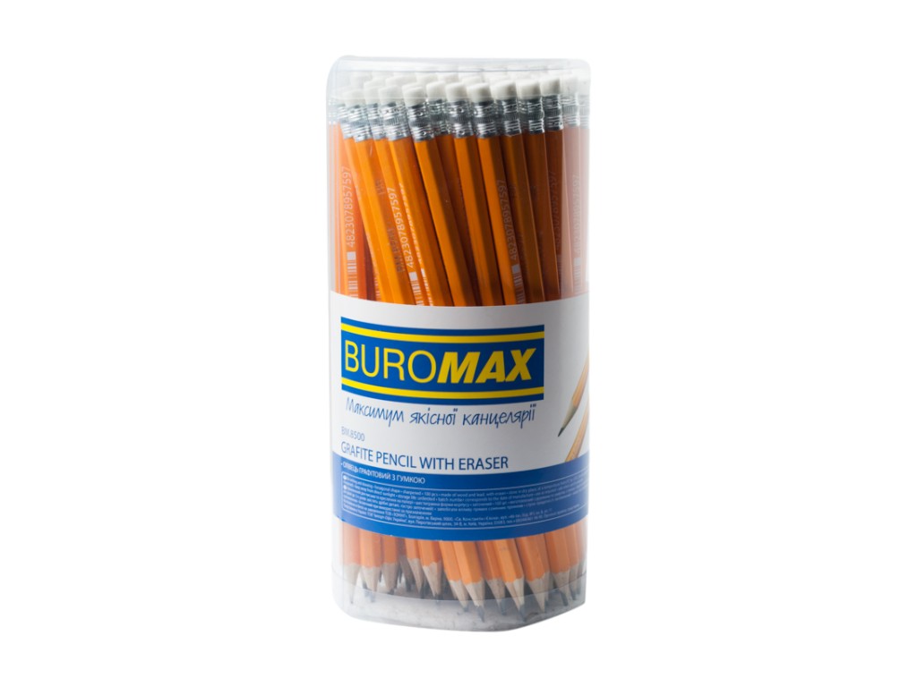 Карандаш графитовый BUROMAX CLASSIC, HB, с резинкой, желтый корпус