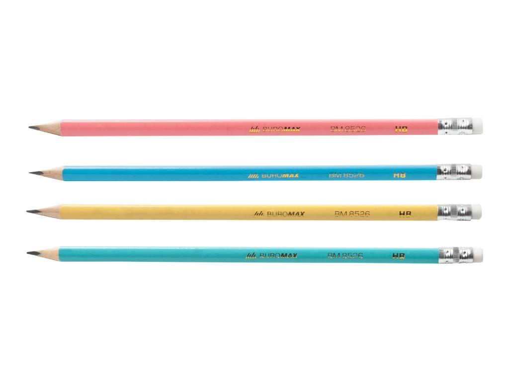 Олівець графітовий PASTEL HB, з гумкою, мікс кольорів 1 (ціна за 1шт.), Buromax
