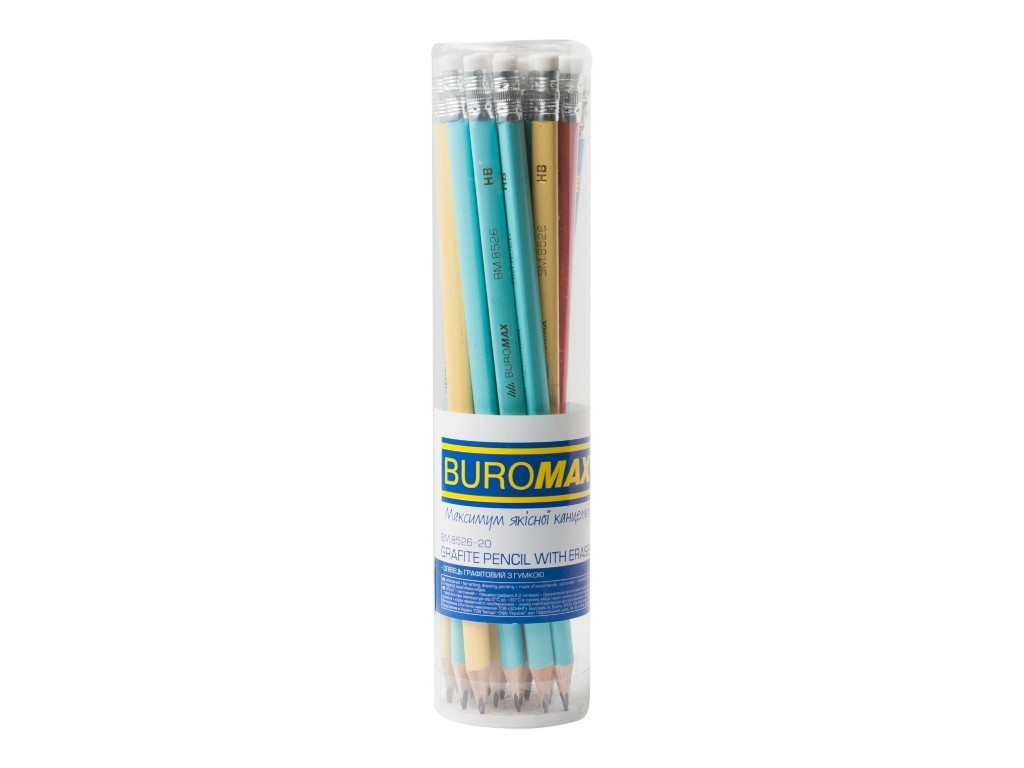 Олівець графітовий PASTEL HB, з гумкою, мікс кольорів 1 (ціна за 1шт.), Buromax