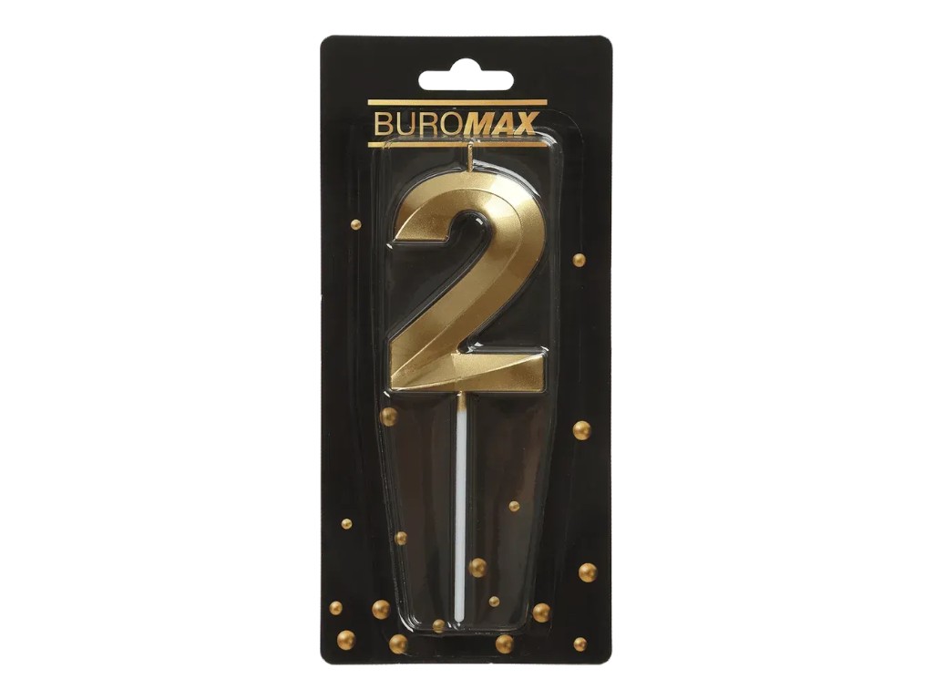 Свеча для торта цифра "2", золотая, Buromax