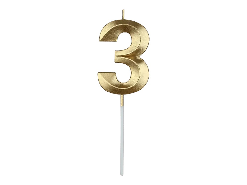 Свеча для торта цифра "3", золотая, Buromax