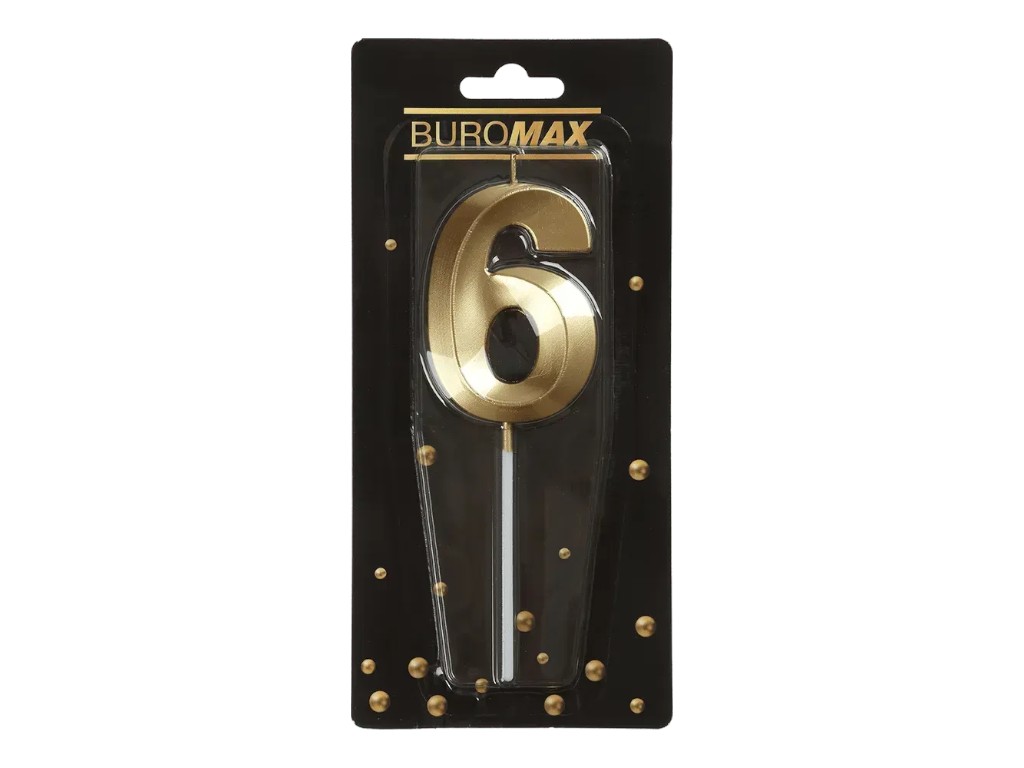 Свічка для торта цифра "6", золота, Buromax