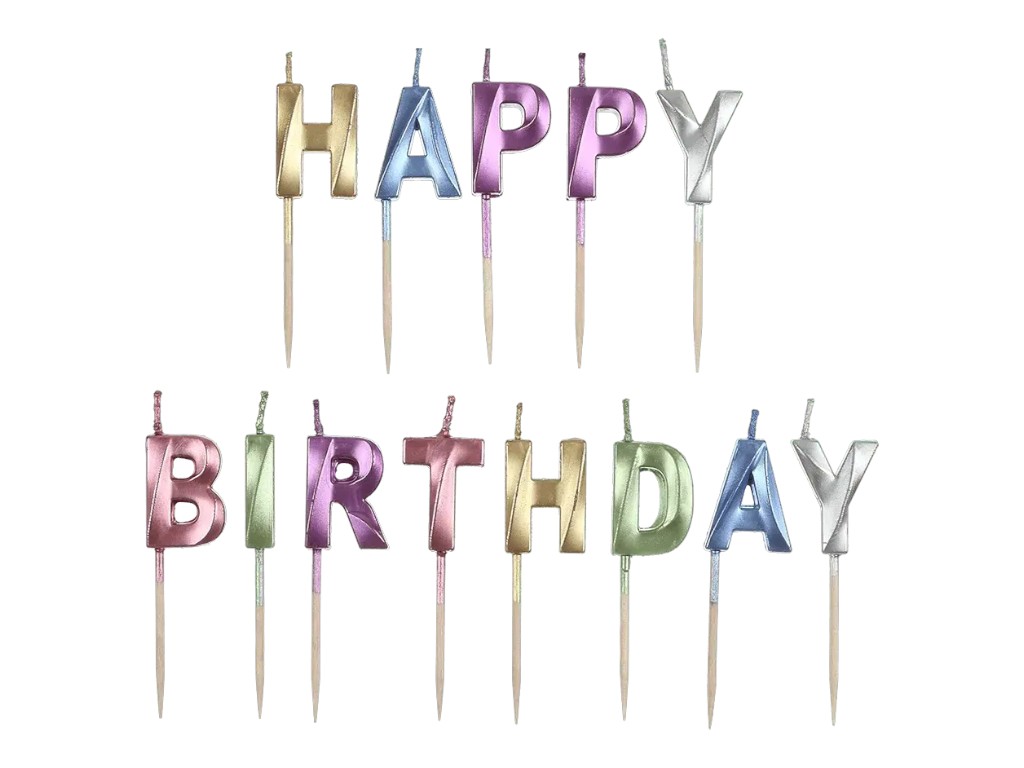 Набір свічок Buromax “Happy Birthday”, з дерев’яним тримачем, мікс кольорів