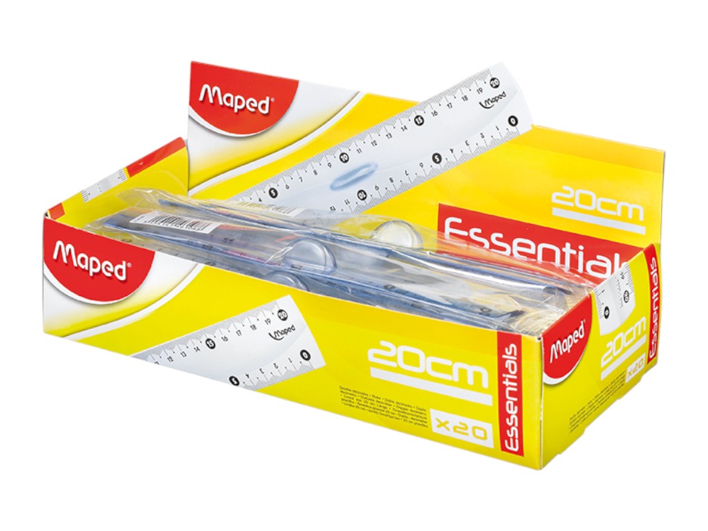 Линейка пластиковая Maped ESSENTIALS 20 см, двухсторонняя шкала, с держателем