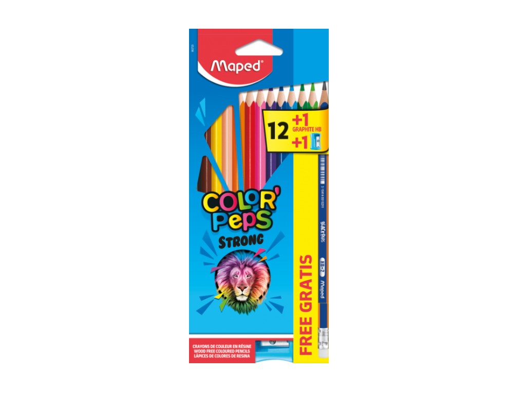 Карандаши цветные COLOR PEPS Strong 12 цветов + 1 графитный + точилка, картонная коробка