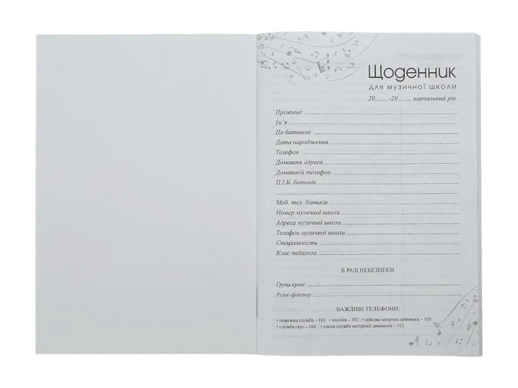 Щоденник для музичної школи м’ятний, A5, 48 аркушів, м’яка обкладинка на скобі