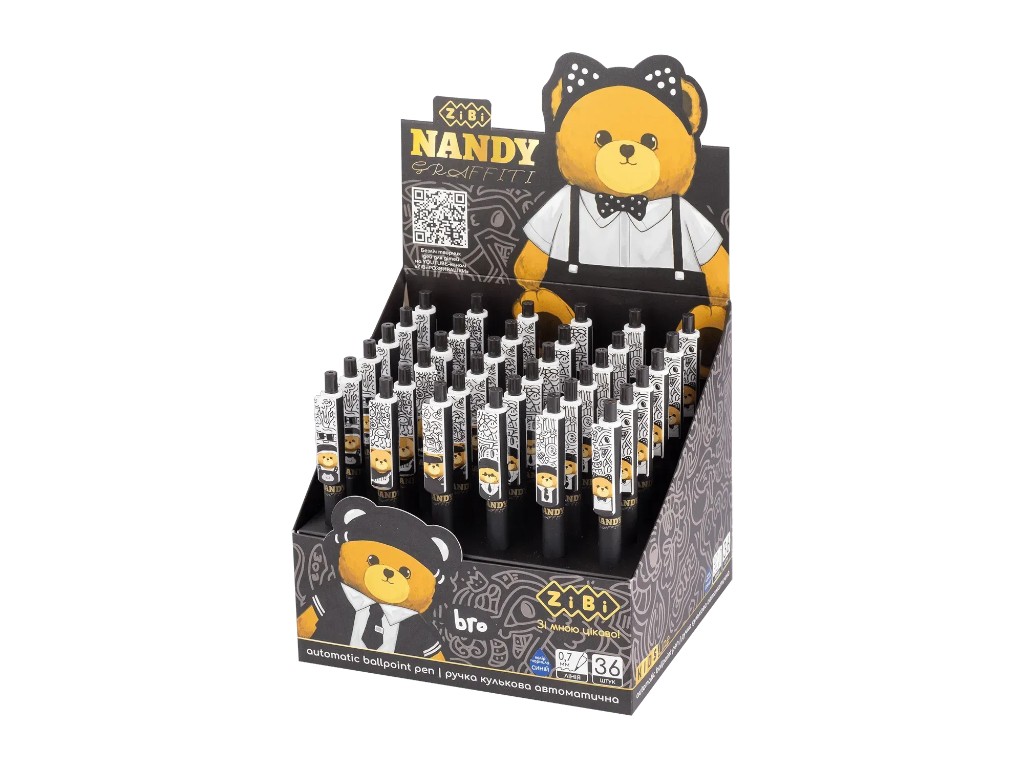 Ручка кулькова автоматична Bear Dark 0,7 мм, кнопковий механізм, мікс видів (ціна за 1шт) ZiBi