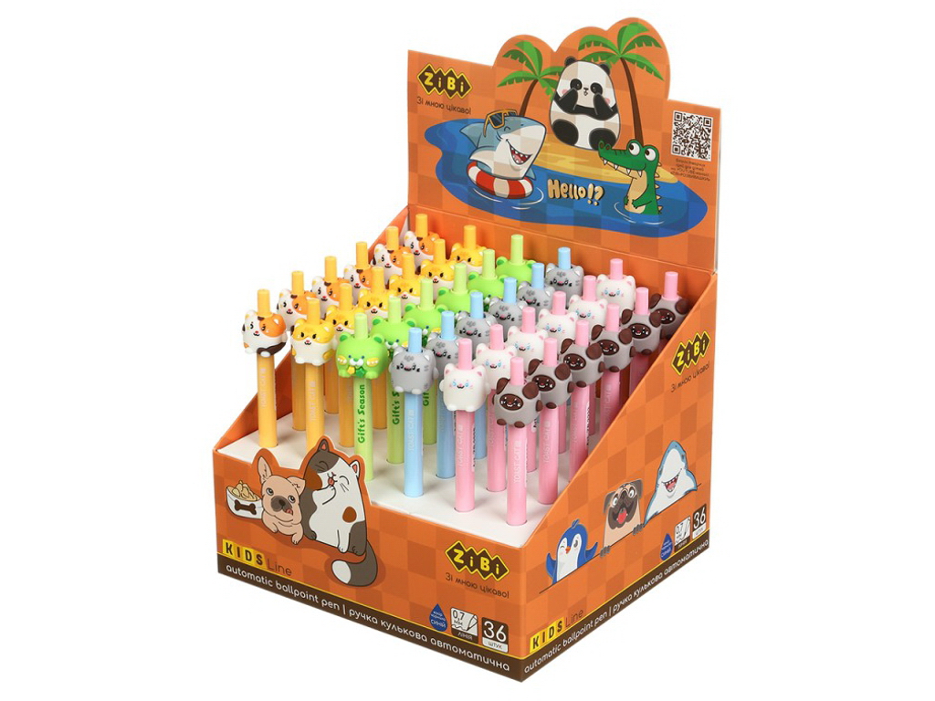Ручка кулькова автоматична, BALL ANIMALS, 0,7 мм, синя, ZiBi ZB.2223 (ціна за 1шт)