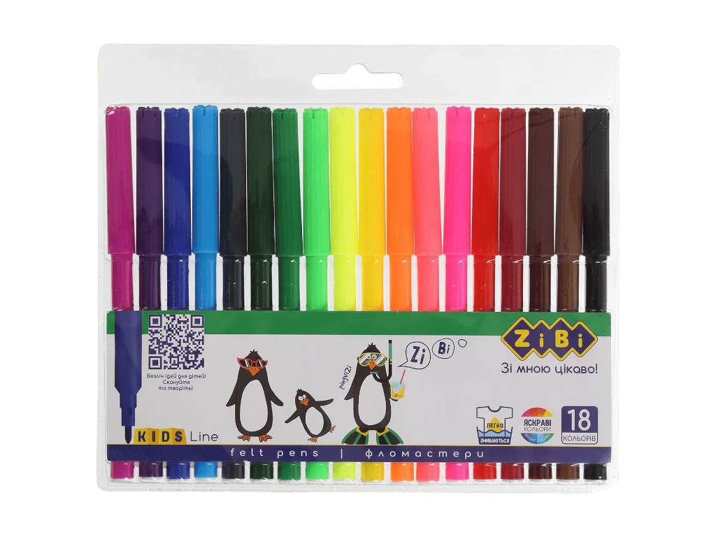 Фломастеры 18 цветов в чехле KIDS Line с европодвесом
