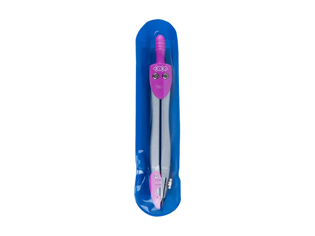 Циркуль металлический в PVC чехле, розовый, 11,5 см